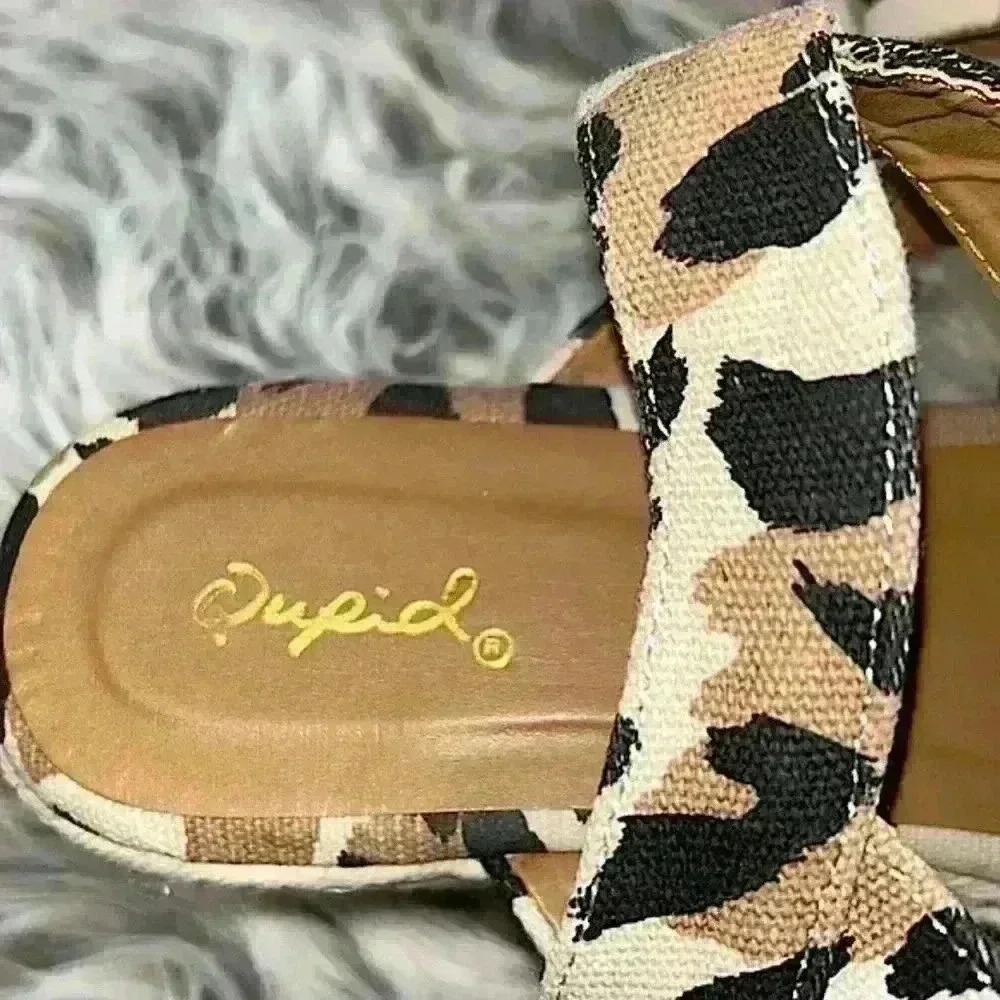 Qupid Leopard Print Canvas Platform Cross Over Espadrilles, 7.5 - Picture 6 of 12